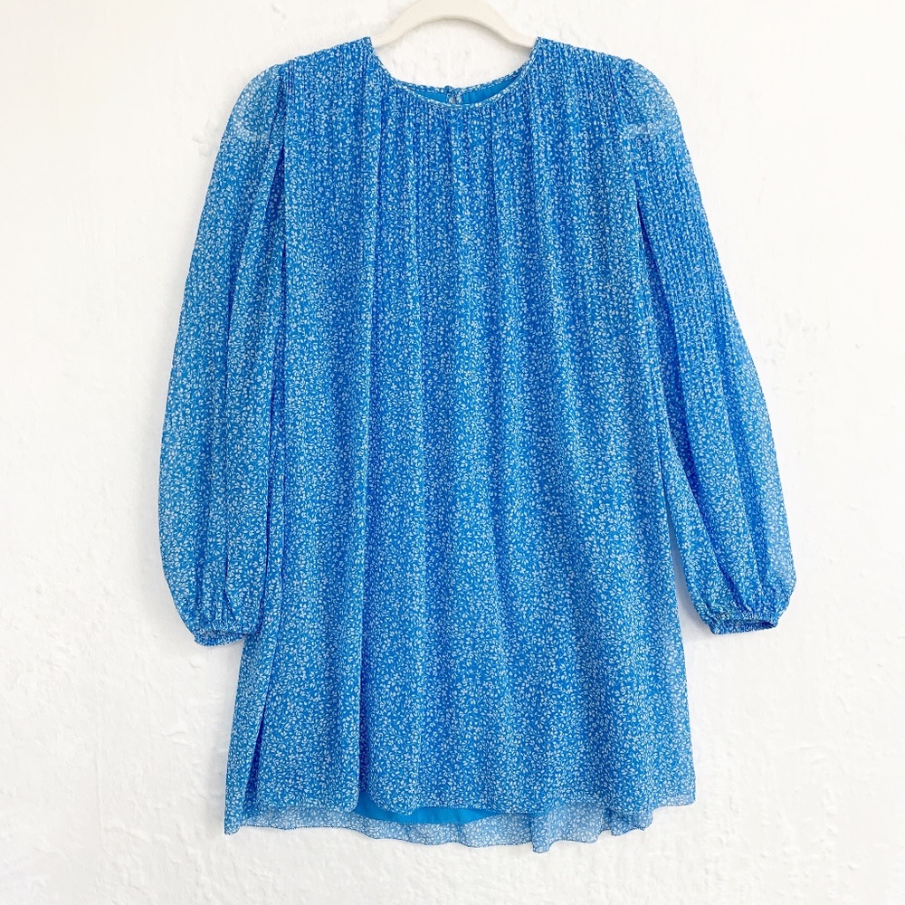 Aritzia Wilfred Daydreamer Pleated Chiffon Mini Dress Blue Floral Sz XS